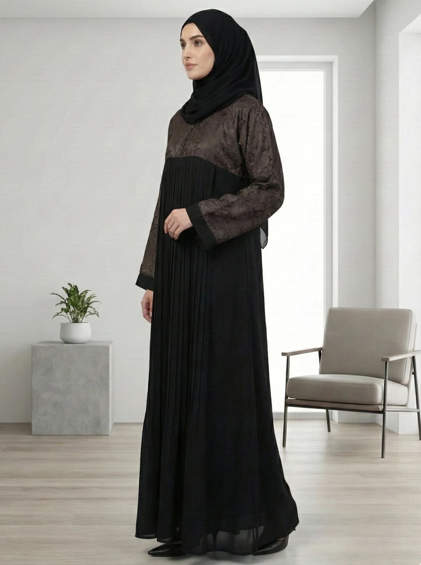 Dubai Imported Jacquard & Pleated Abaya