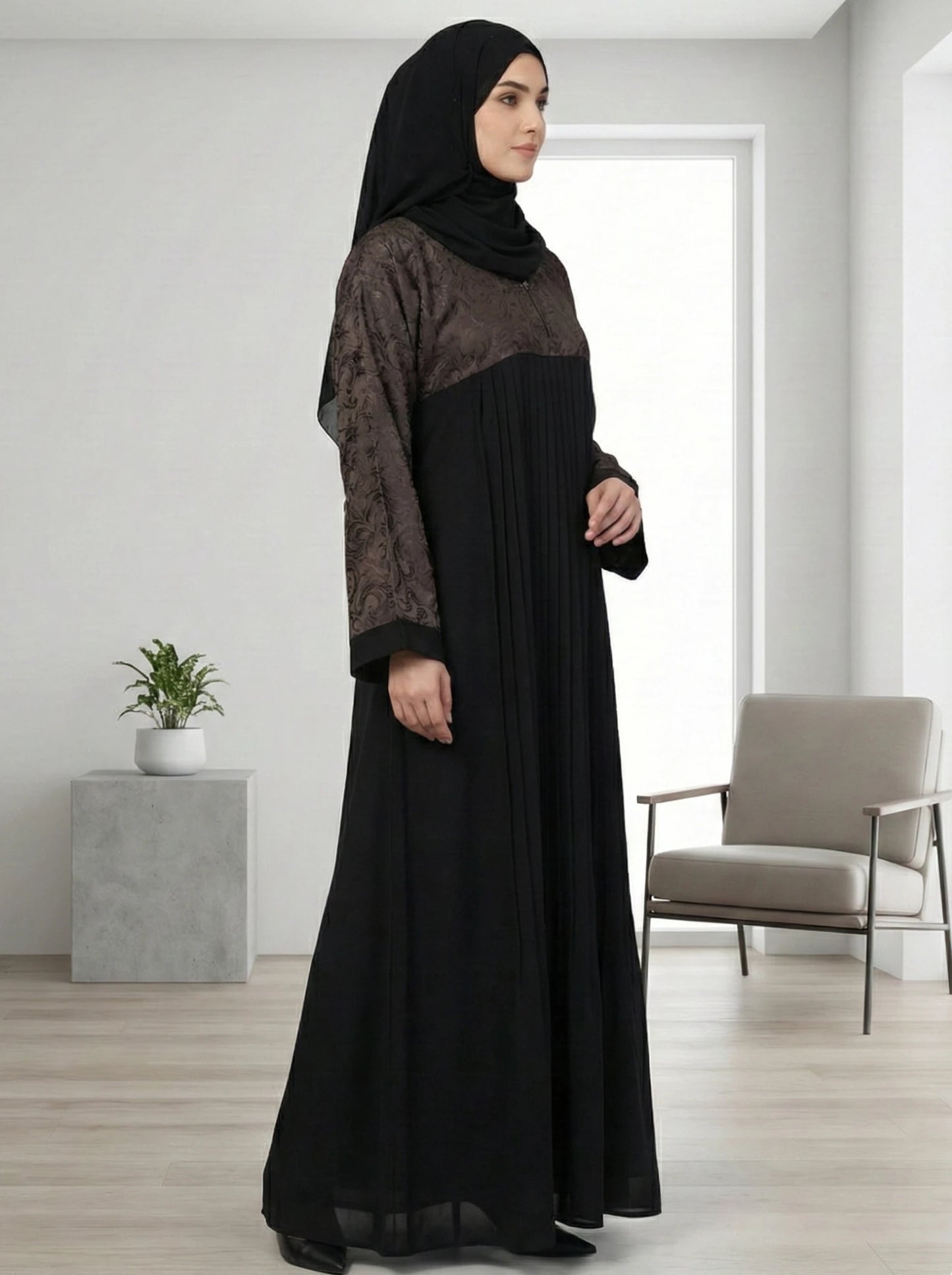 Dubai Imported Jacquard & Pleated Abaya