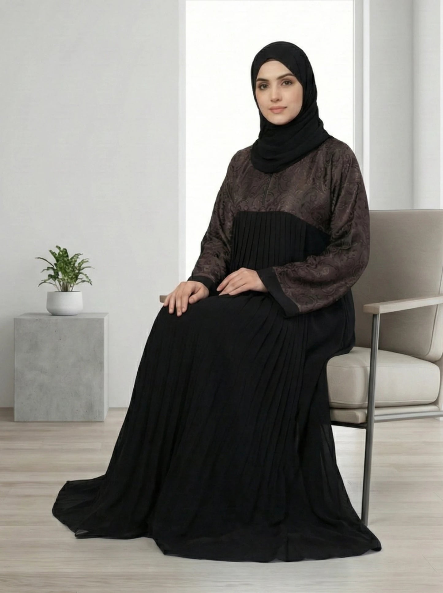 Dubai Imported Jacquard & Pleated Abaya