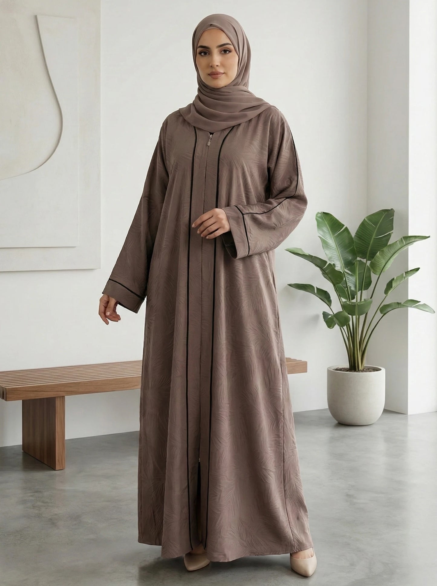 Dubai Imported Jacquard Abaya – Full Zip