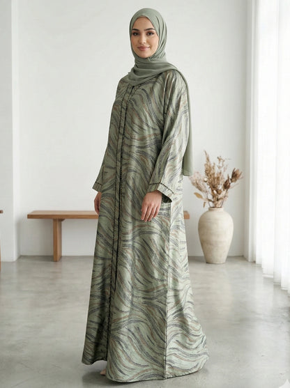 Dubai Printed Front Open Abaya
