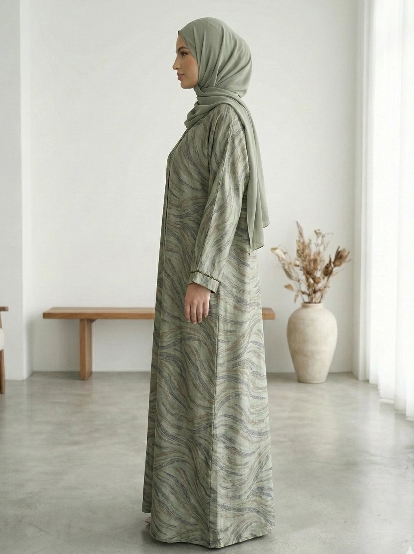 Dubai Printed Front Open Abaya