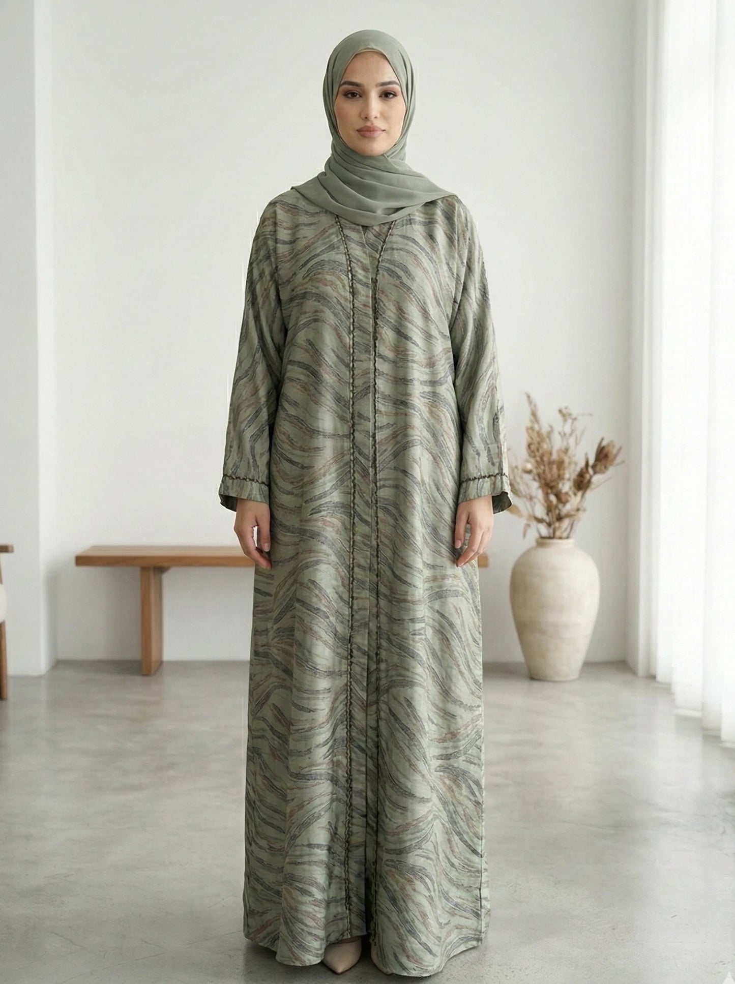 Dubai Printed Front Open Abaya
