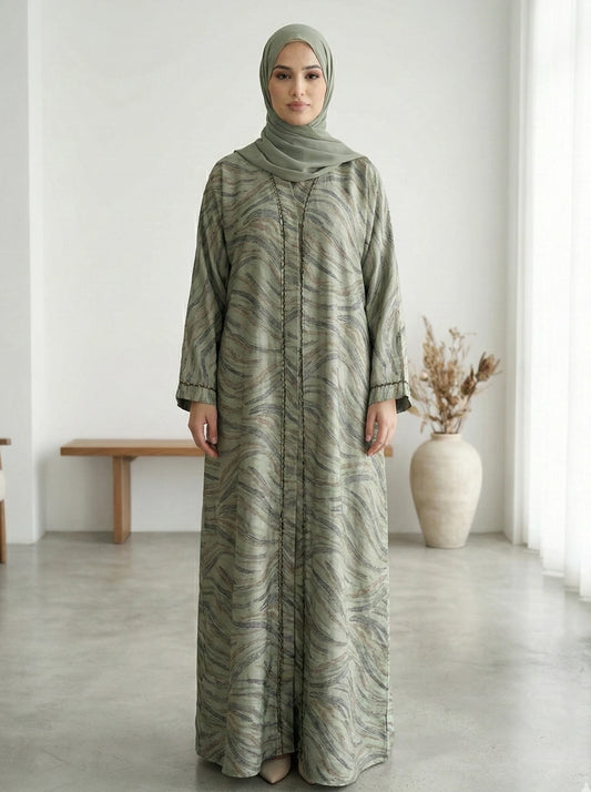Dubai Printed Front Open Abaya