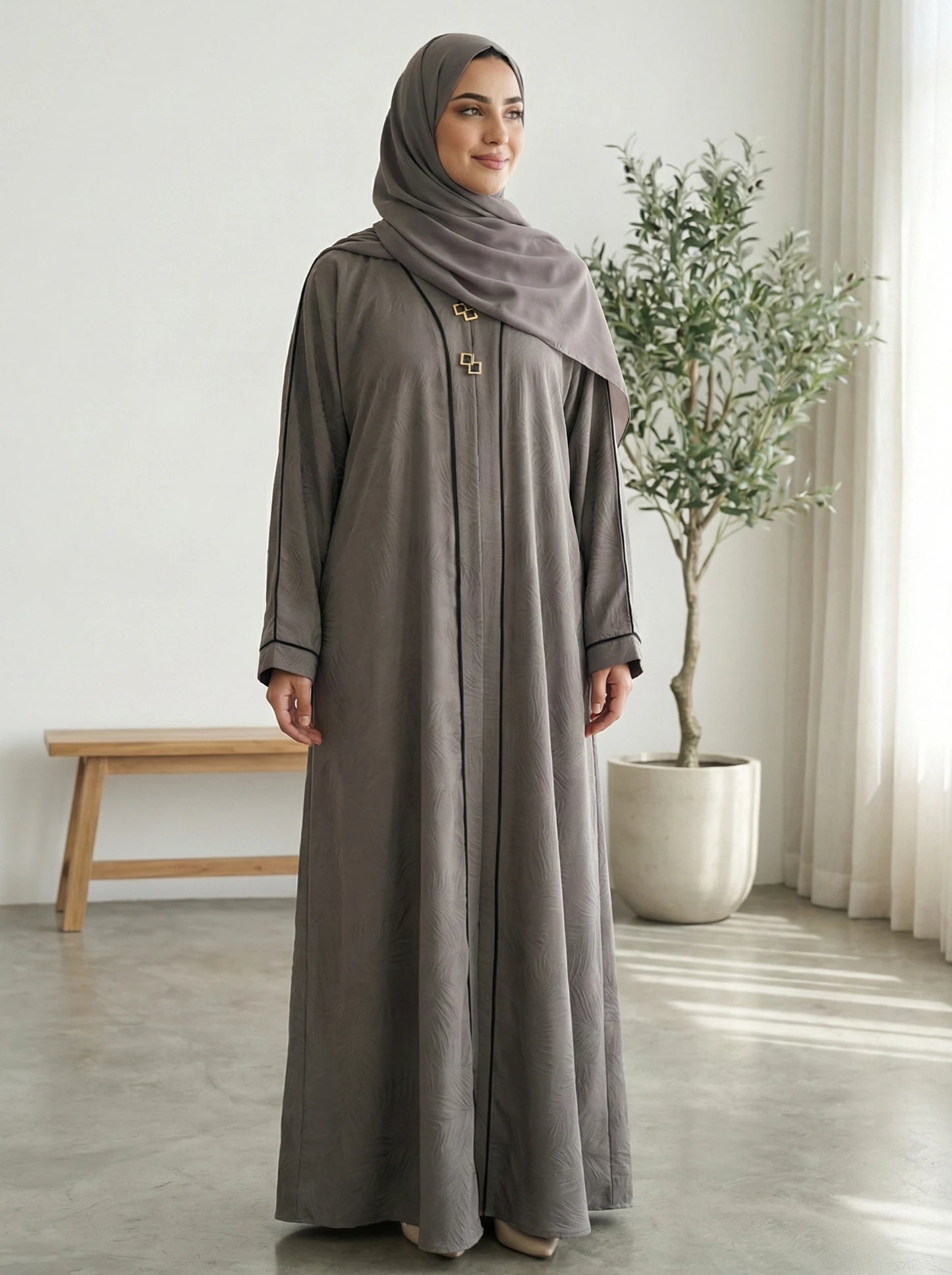 Dubai Imported Jacquard Front Close Abaya
