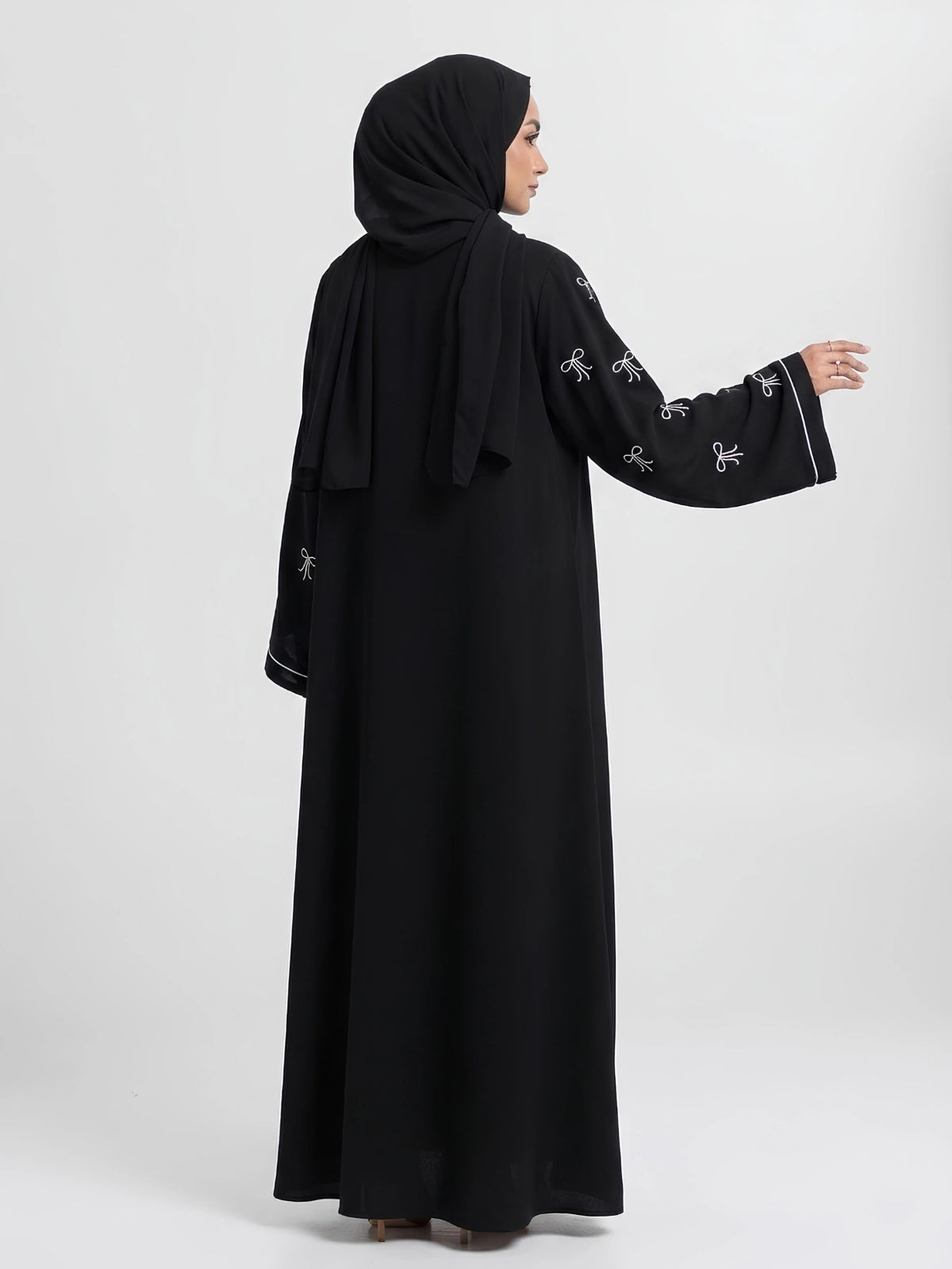 Black Abaya with Bow Embroidery on Sleeves
