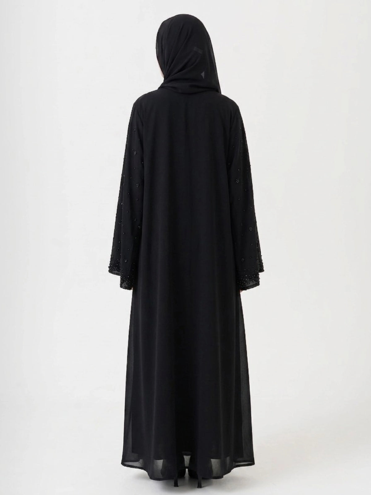 Black Abaya with Beige Piping and Full Zipper