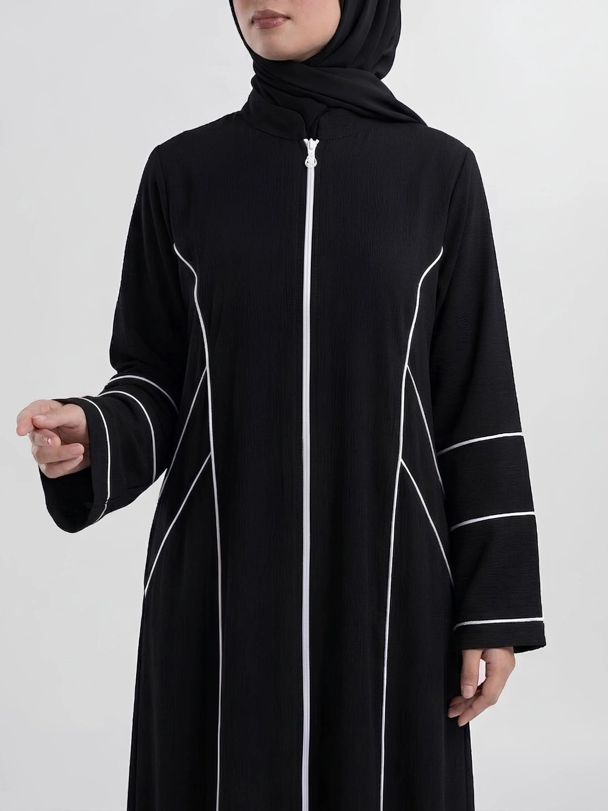 Essential Abayas - White Piping