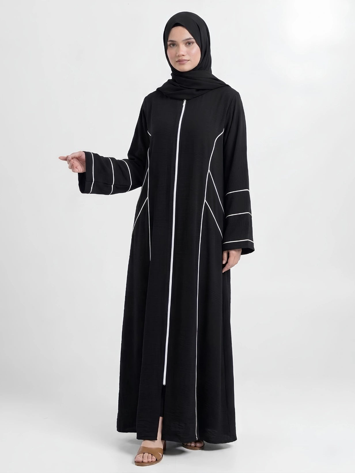 Essential Abayas - White Piping
