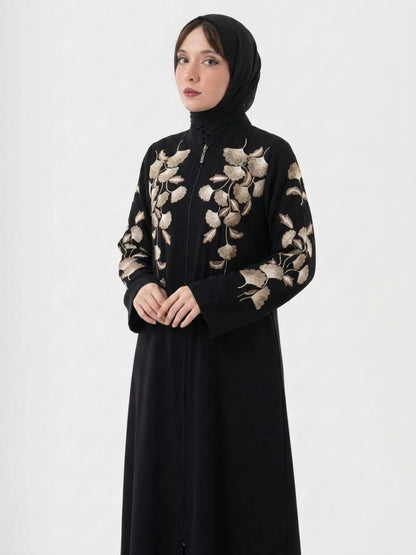 Black Nida Abaya with Computerized Embroidery