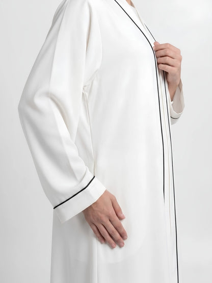 Essential Abaya - White with Black Piping