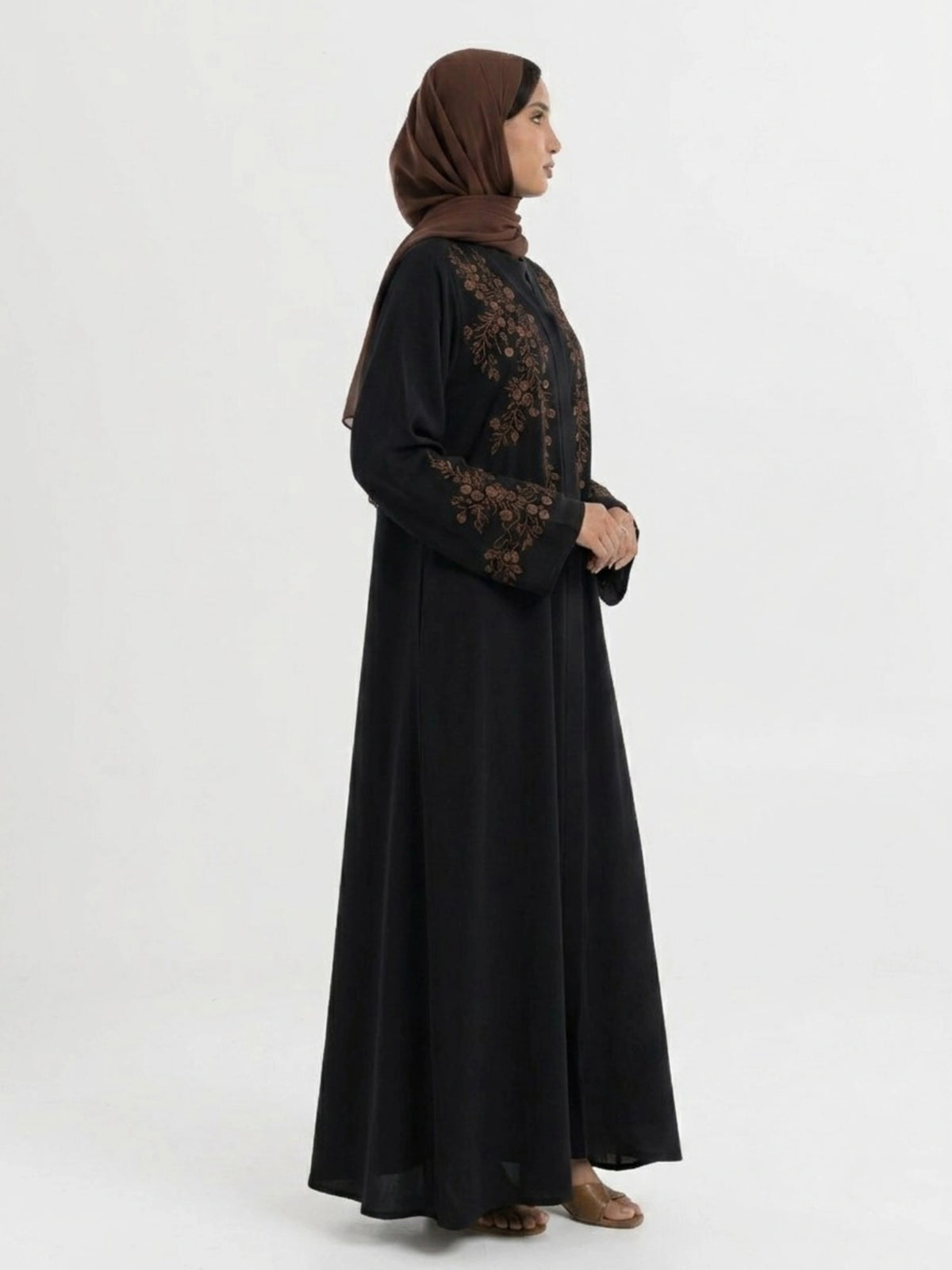 Imported Nida Balck Abaya with maroon embroidery