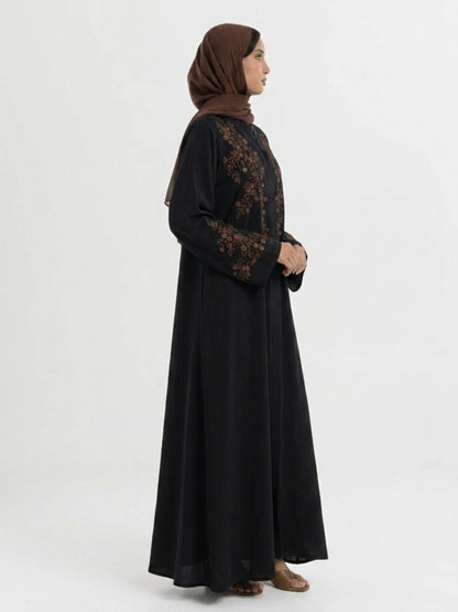 Imported Nida Balck Abaya with maroon embroidery