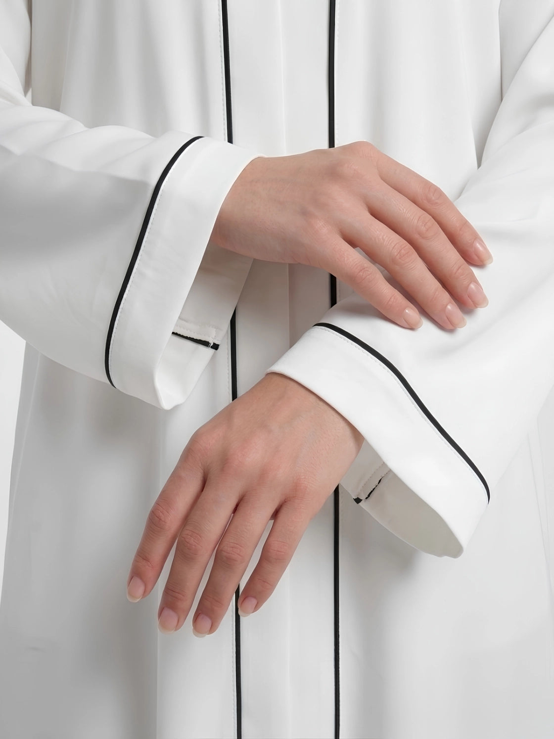 Essential Abaya - White with Black Piping