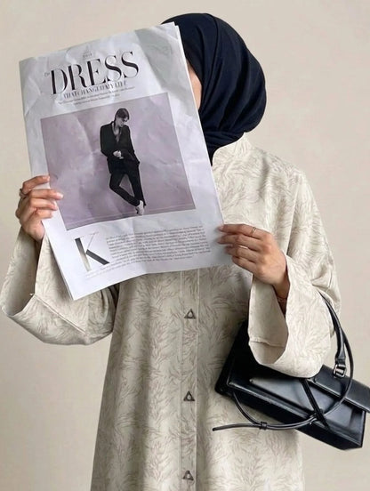 Imported Majestic Printed Off White  Abaya - Front Open
