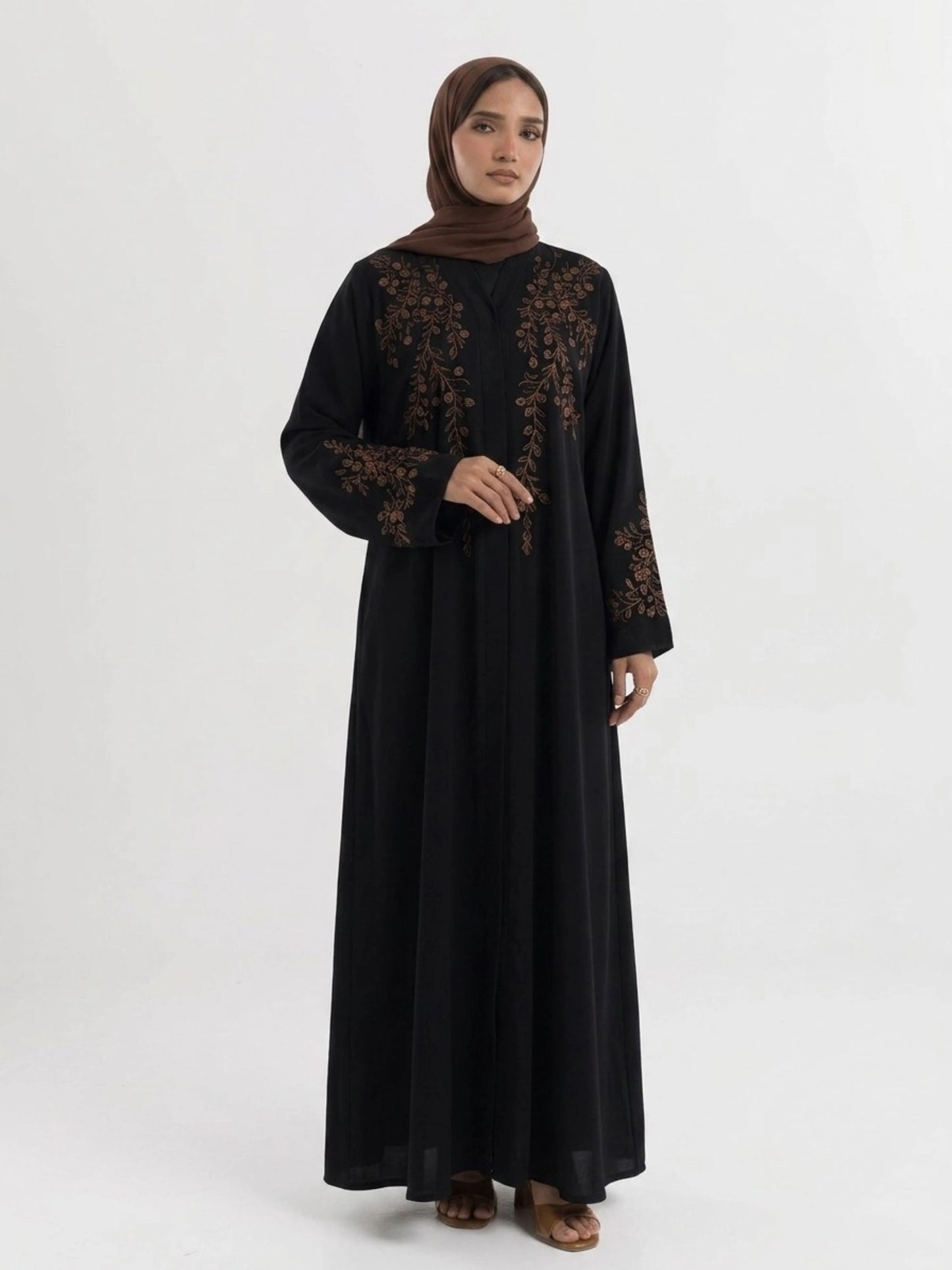 Imported Nida Balck Abaya with maroon embroidery