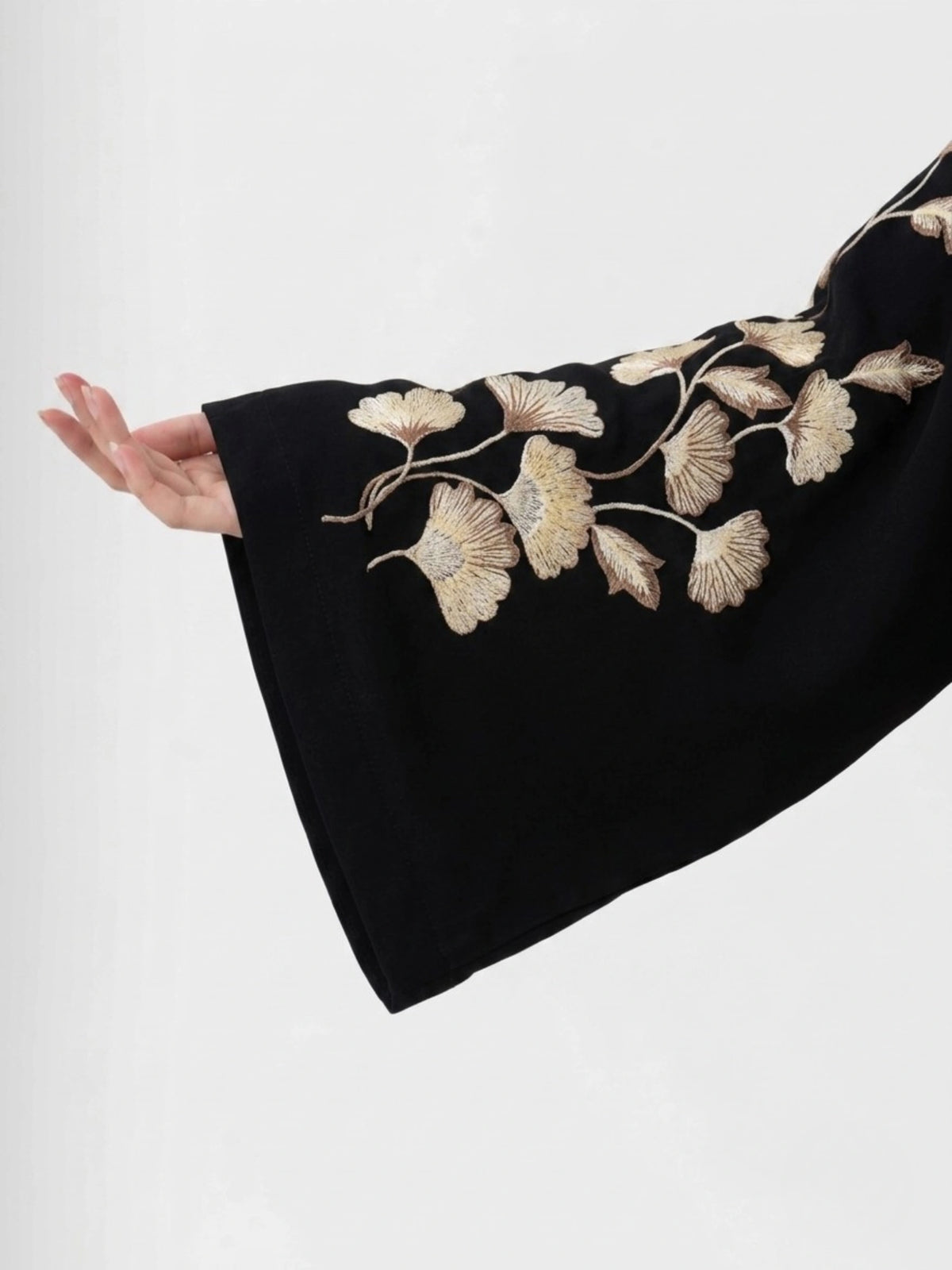 Black Nida Abaya with Computerized Embroidery