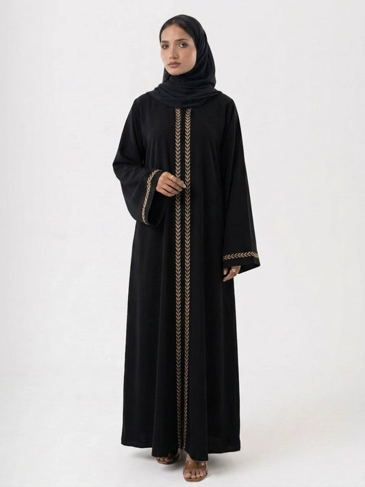 Black Abaya with Golden Embroidery