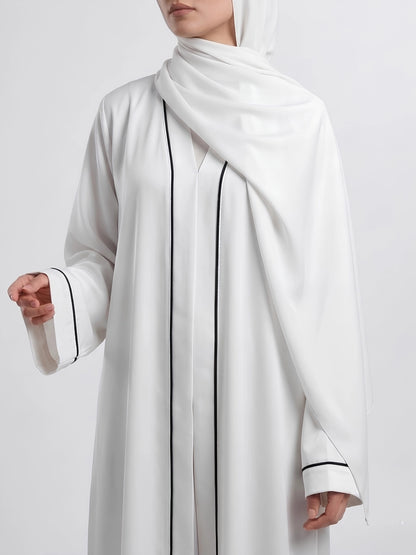 Essential Abaya - White with Black Piping