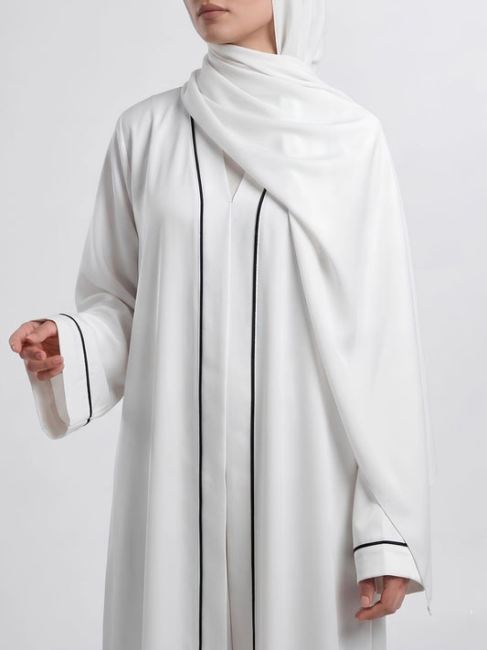 Essential Abaya - White with Black Piping