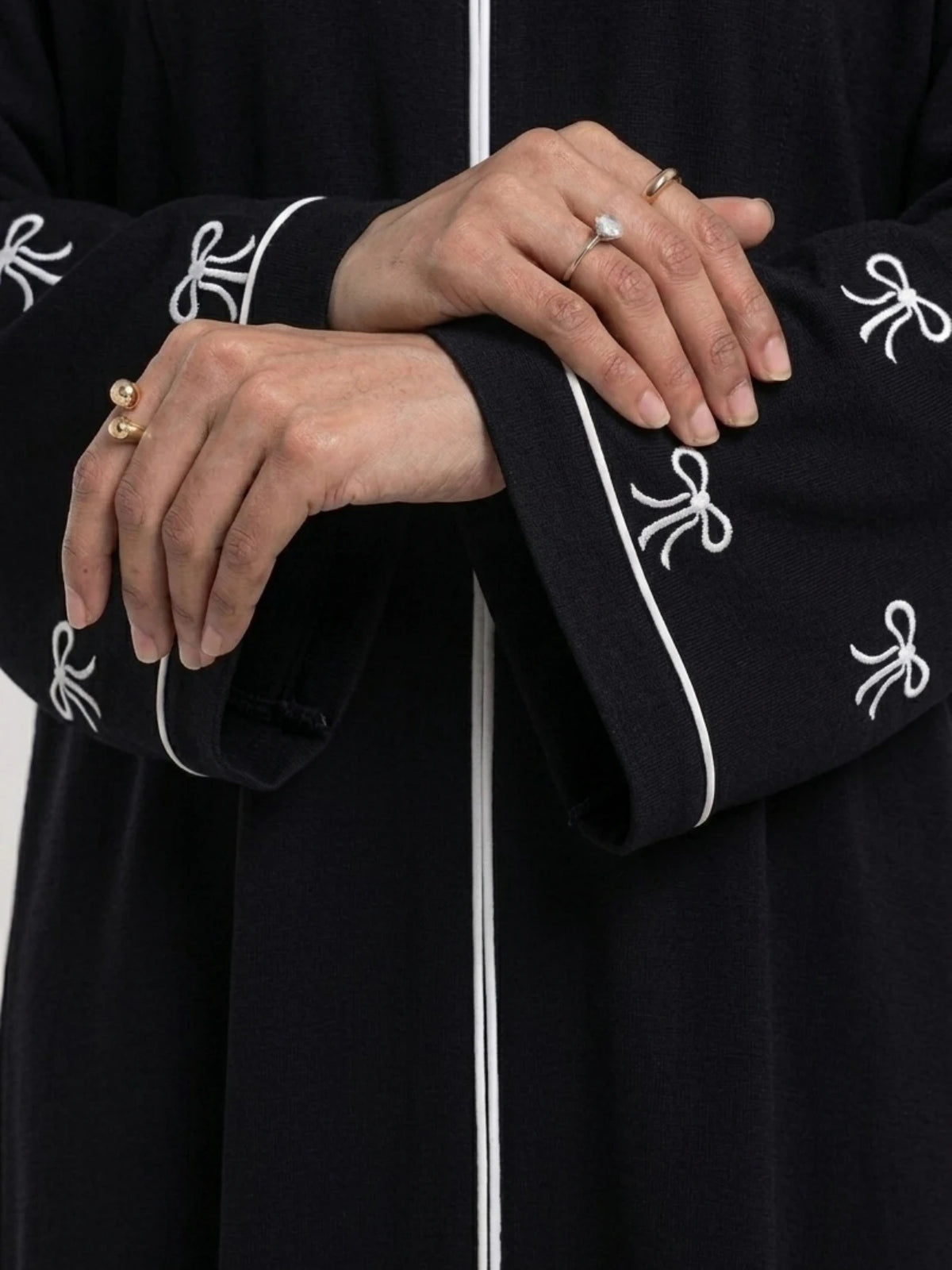Black Abaya with Bow Embroidery on Sleeves