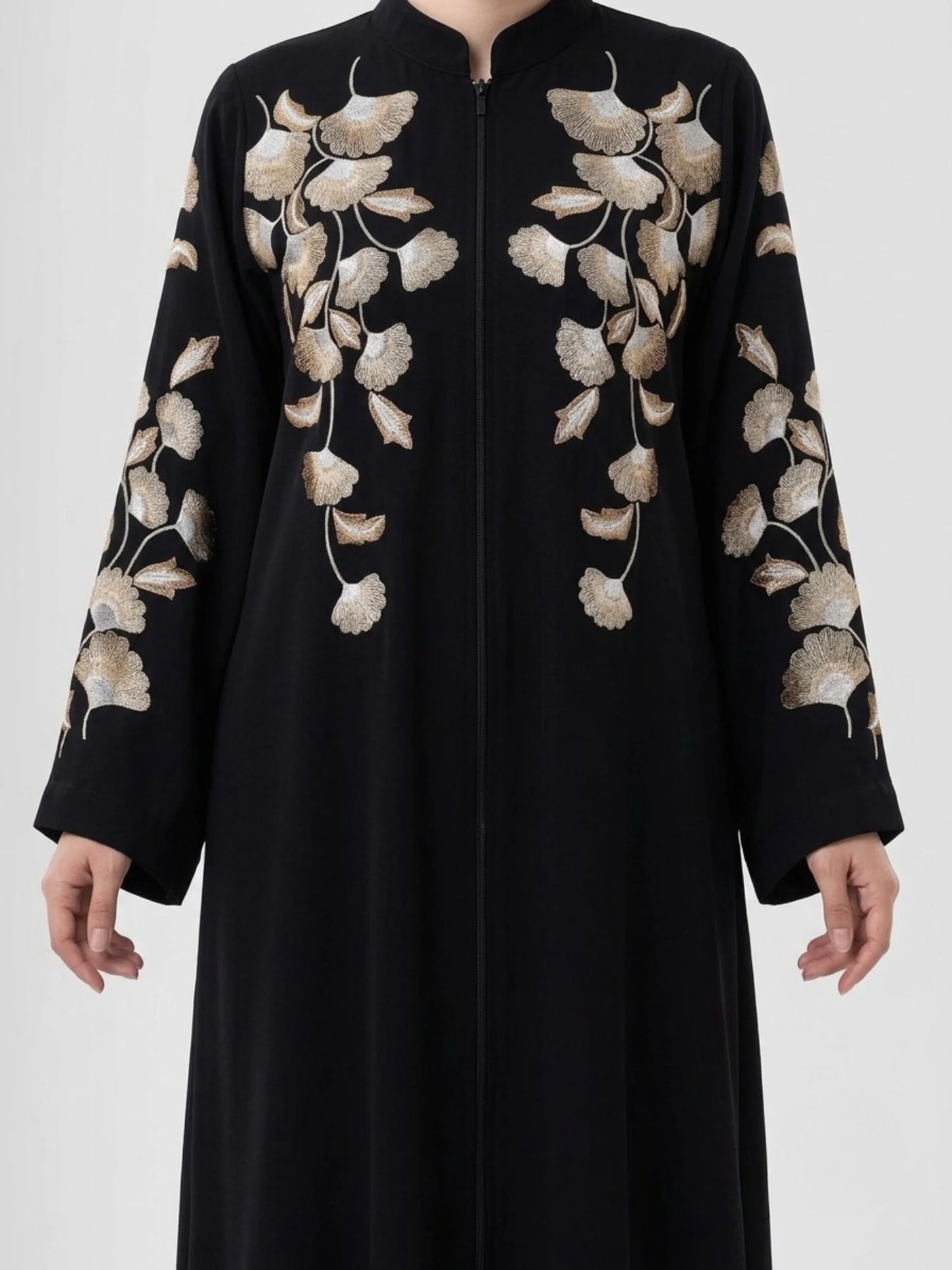 Black Nida Abaya with Computerized Embroidery