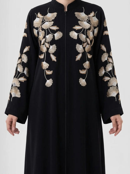 Black Nida Abaya with Computerized Embroidery
