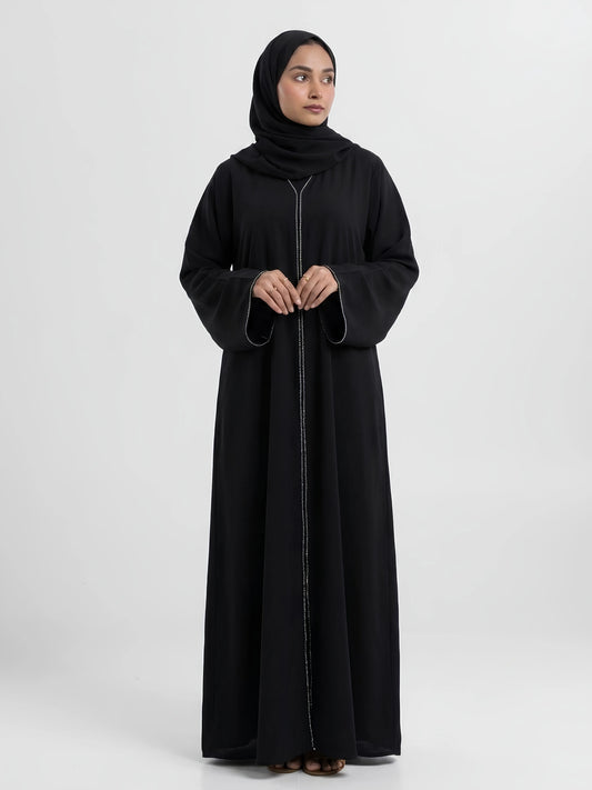 Imported Nida Abaya with Dubai Lace - Front Closed