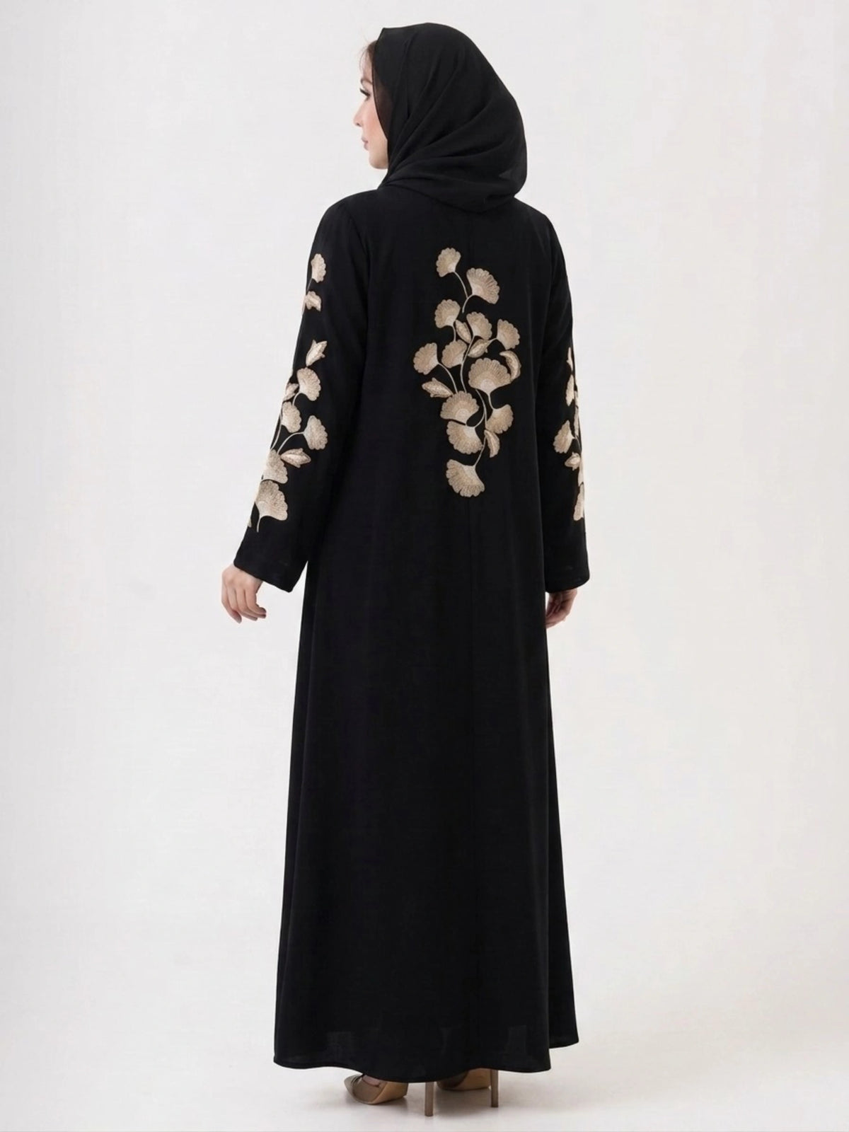 Black Nida Abaya with Computerized Embroidery