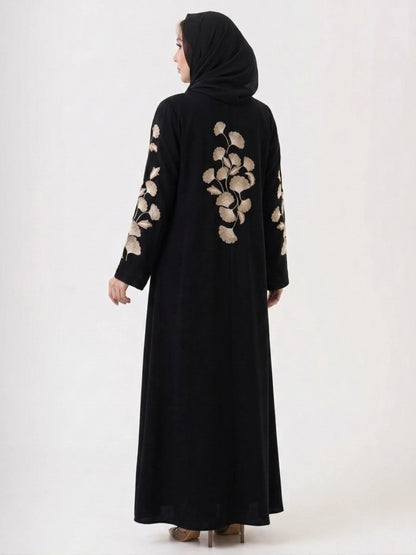 Black Nida Abaya with Computerized Embroidery