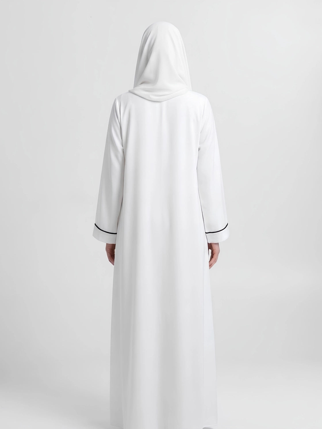 Essential Abaya - White with Black Piping