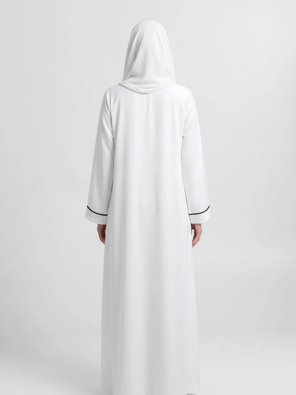 Essential Abaya - White with Black Piping