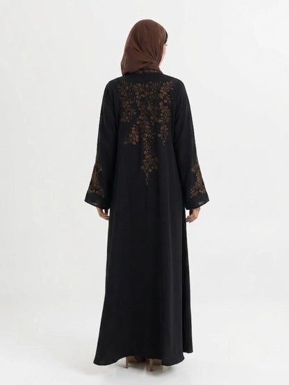 Imported Nida Balck Abaya with maroon embroidery