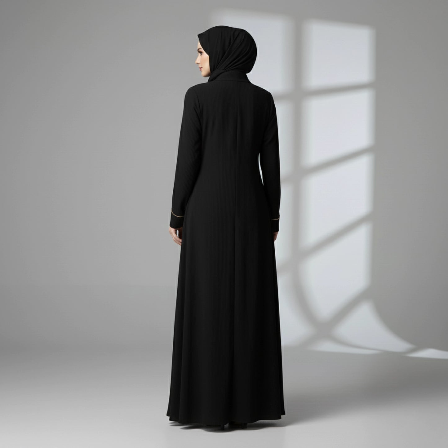 Black Abaya with beige piping and full zipper