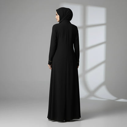 Black Abaya with beige piping and full zipper