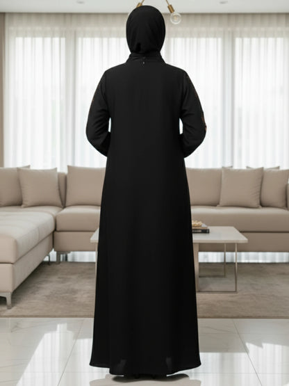 Black Nida Abaya with Computerized Embroidery
