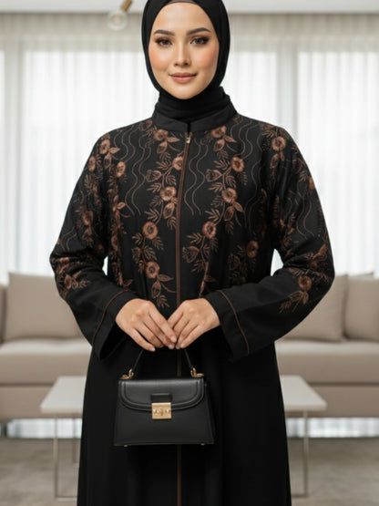 Black Nida Abaya with Computerized Embroidery