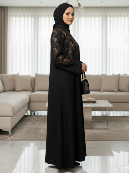 Black Nida Abaya with Computerized Embroidery
