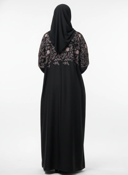 Black Kaftan Abaya with Thread Embroidery
