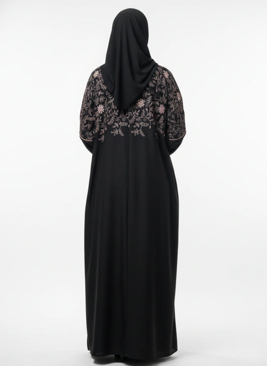 Black Kaftan Abaya with Thread Embroidery