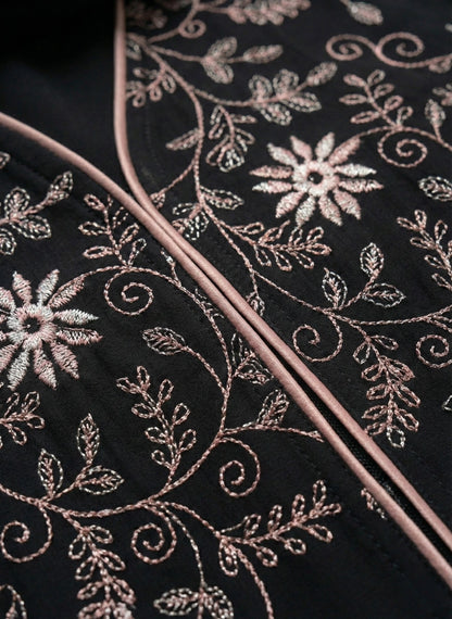 Black Kaftan Abaya with Thread Embroidery