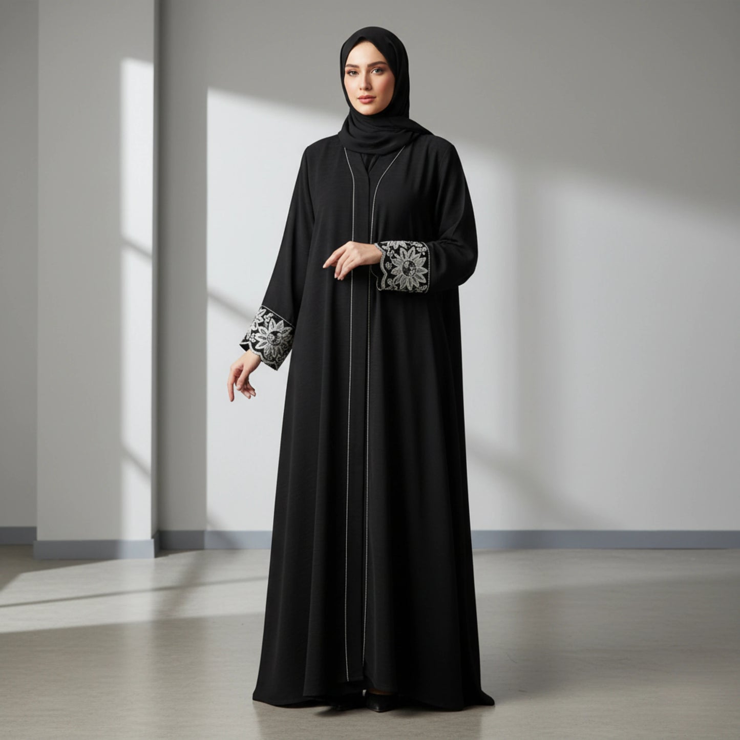 Black Abaya with handwork sleeves