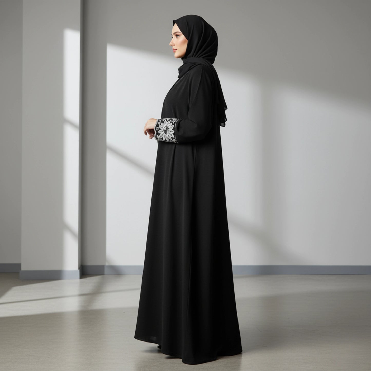Black Abaya with handwork sleeves