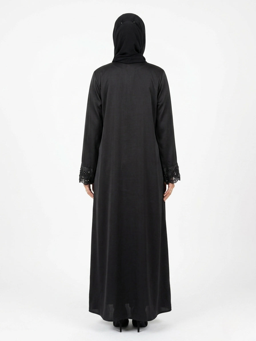 Imported Tiktok Cutwork Sleeves Abaya - Front Open