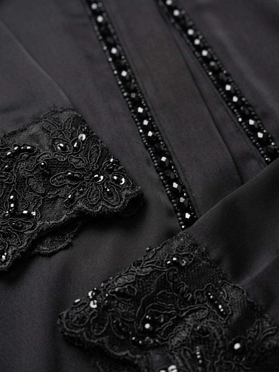 Imported Tiktok Cutwork Sleeves Abaya - Front Open