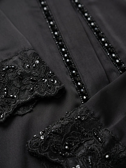 Imported Tiktok Cutwork Sleeves Abaya - Front Open