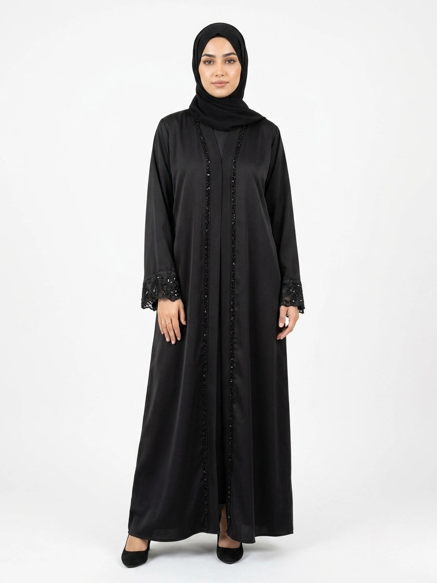 Imported Tiktok Cutwork Sleeves Abaya - Front Open