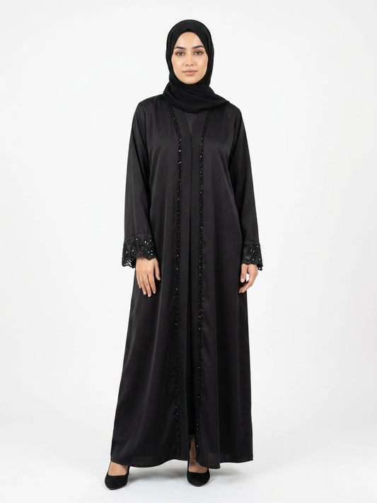 Imported Tiktok Cutwork Sleeves Abaya - Front Open