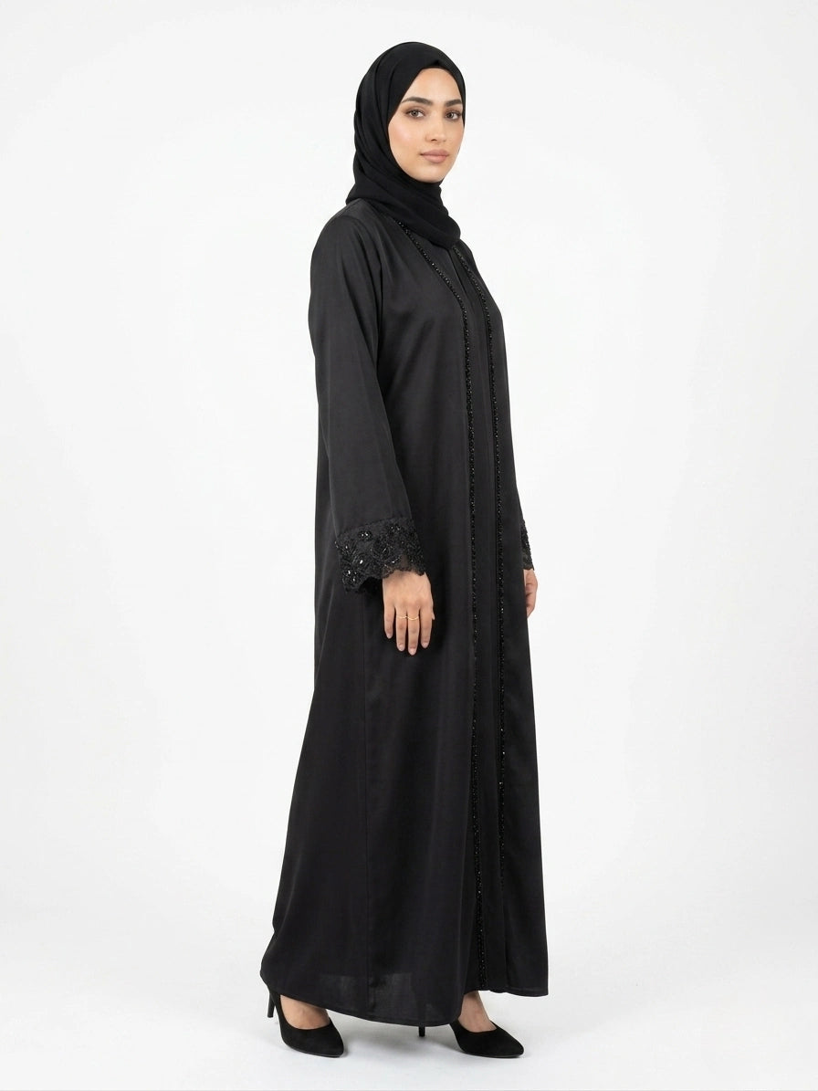 Imported Tiktok Cutwork Sleeves Abaya - Front Open
