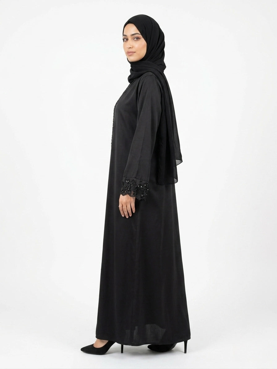 Imported Tiktok Cutwork Sleeves Abaya - Front Open